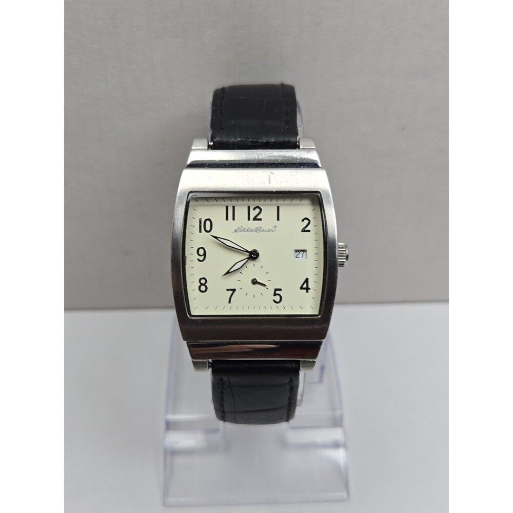 Vintage Eddie Bauer Mens Cushion Watch Date Reversible Leather Strap New Battery